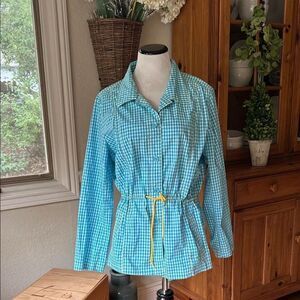 D & Co Denim & company, blue Gingham Button-Up Shirt with Yellow Tie Size Medium